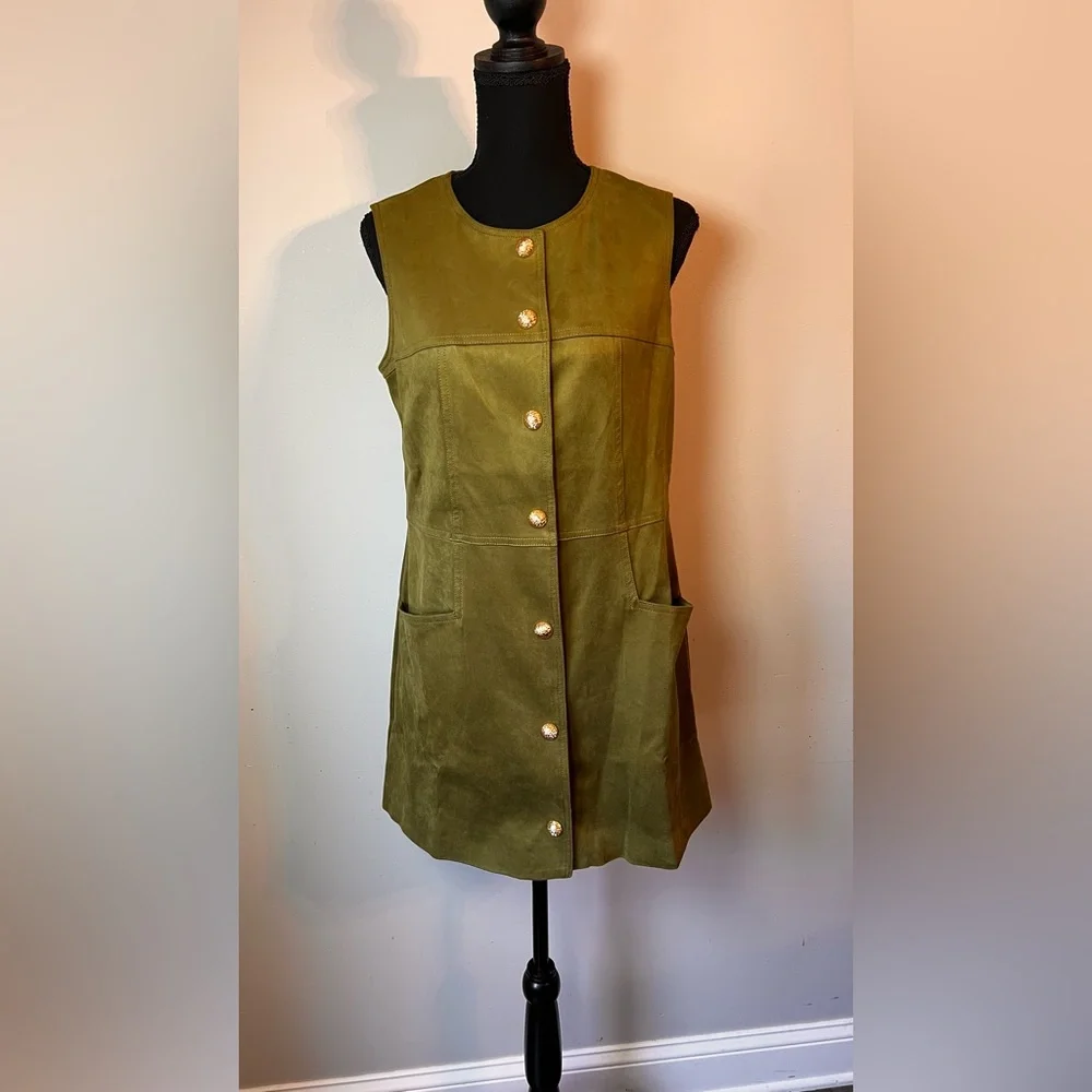 Commense polyester suede effect metal button mini dress small - Picture 5 of 10